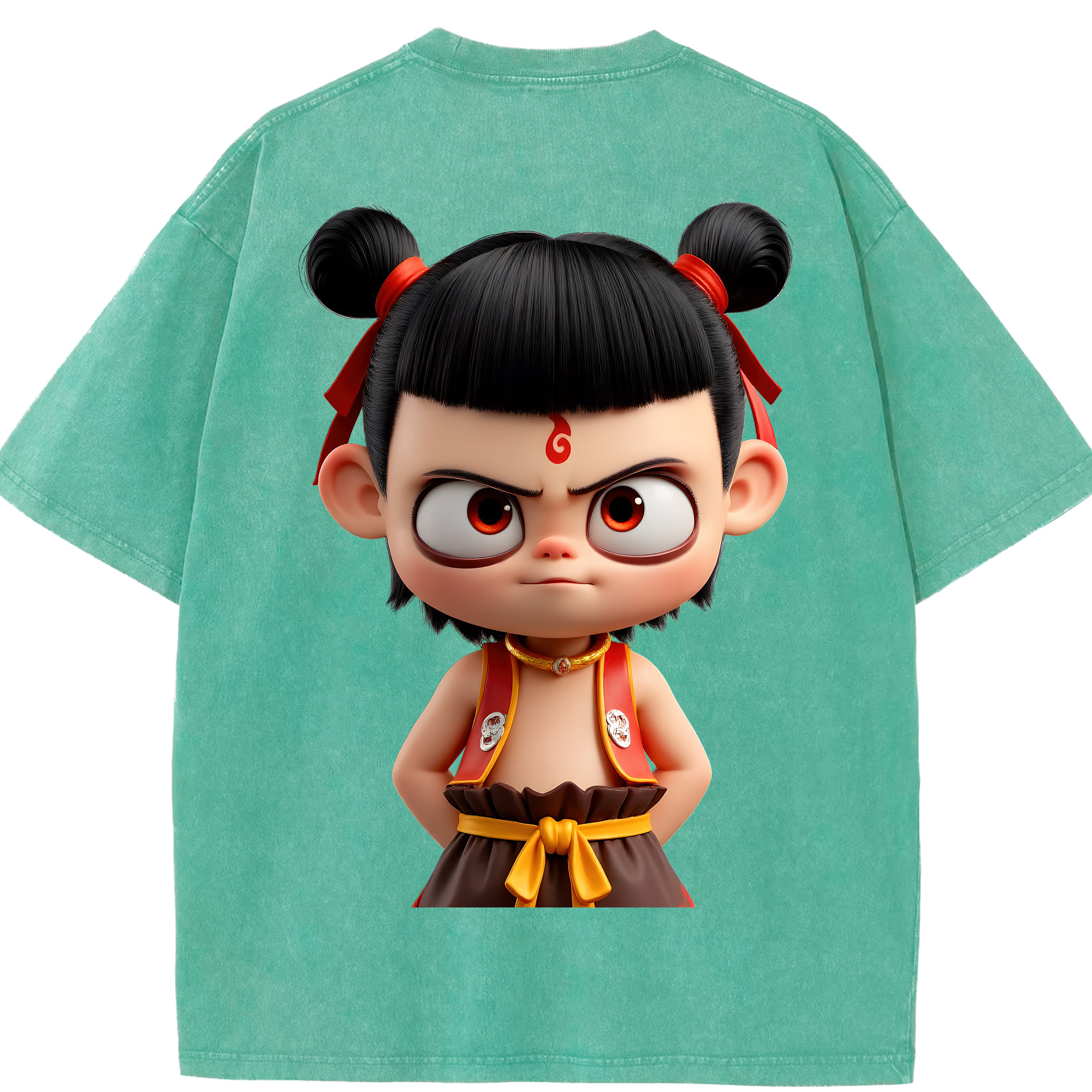 （画像用） Ne Zha 2 ナタ 魔童の大暴れ 綿100% ヴィンテージ風 半袖Tシャツ（背面プリント）